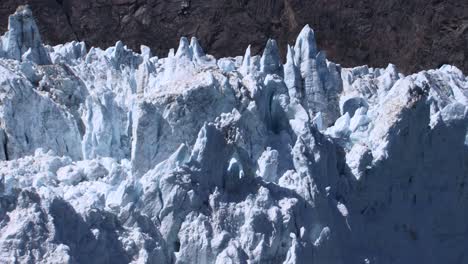 jagged peaks of ice on top of the glacier form a unique shape