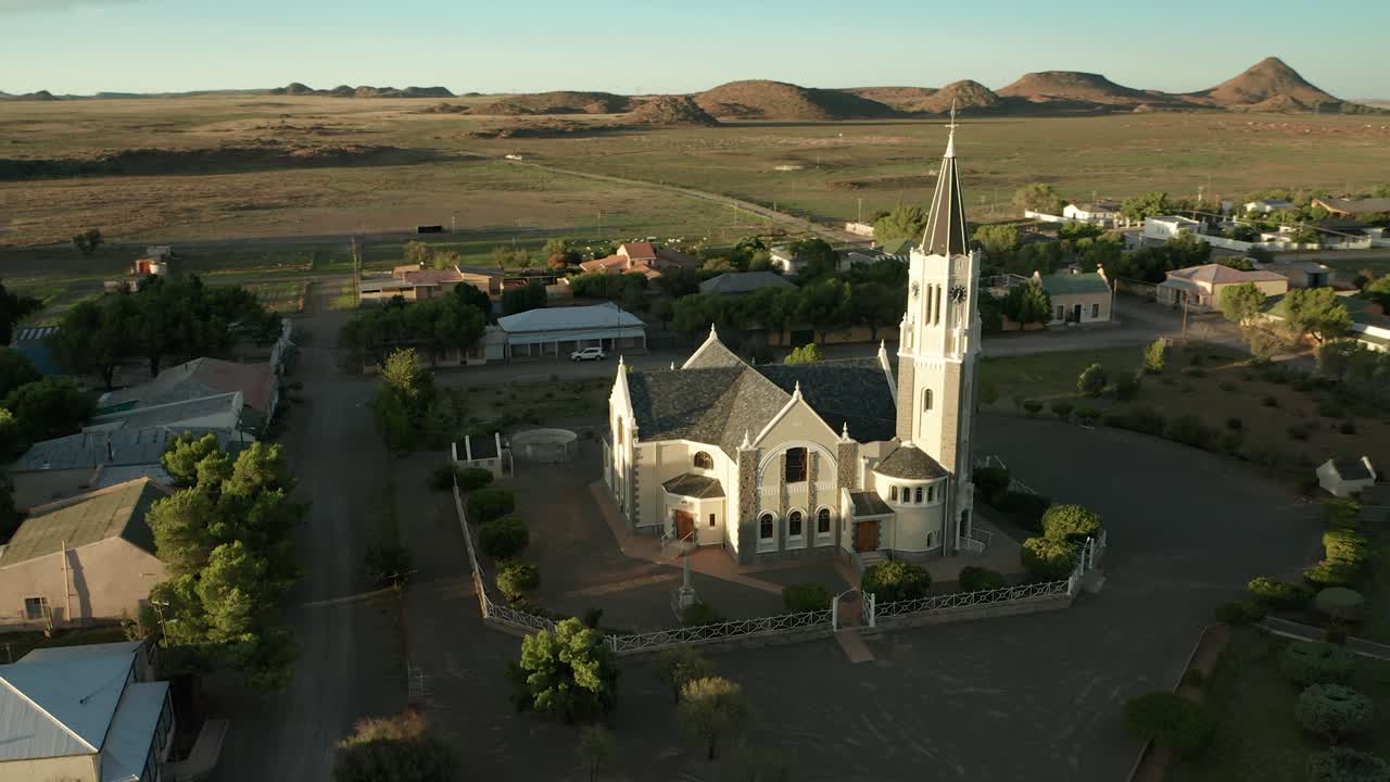 House of god and prayer in the small town of Hanover, South Africa, aerial
