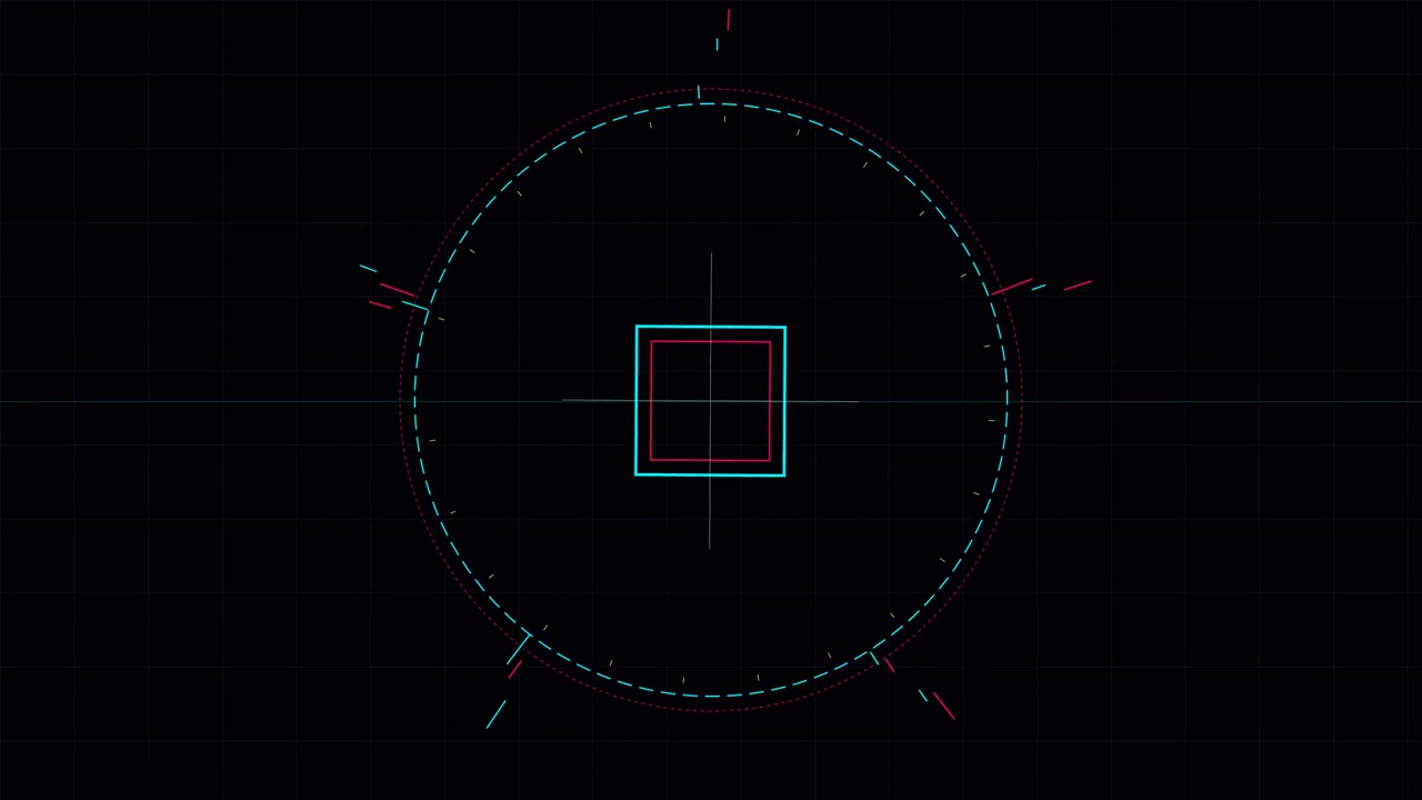 Futuristic Digital HUD Interface with Rotating Geometric Shapes