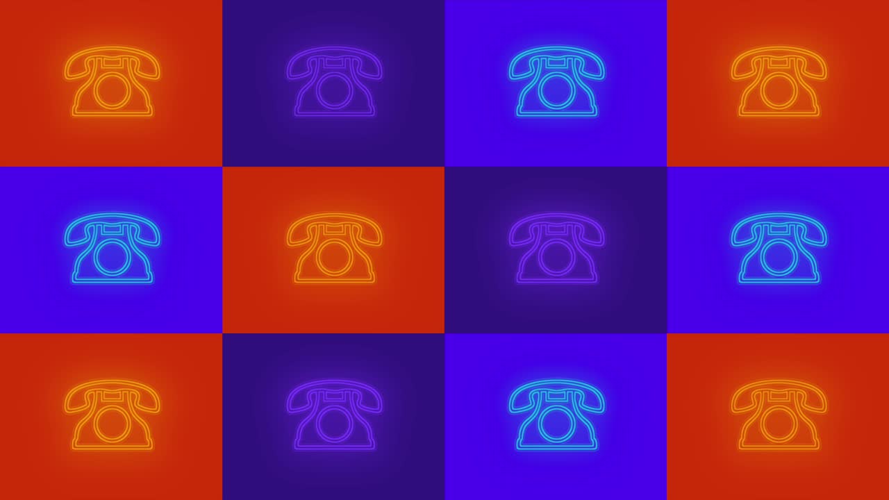 patrón de teléfono vintage colorido neón pulsante en filas