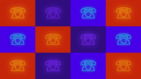 patrón de teléfono vintage colorido neón pulsante en filas