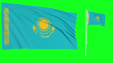 green screen waving kazakhstan flag or flagpole