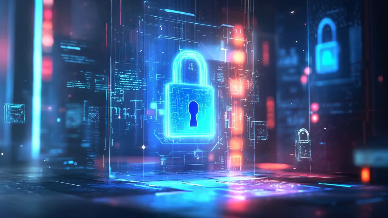 Digital Lock Icon with Tech Background