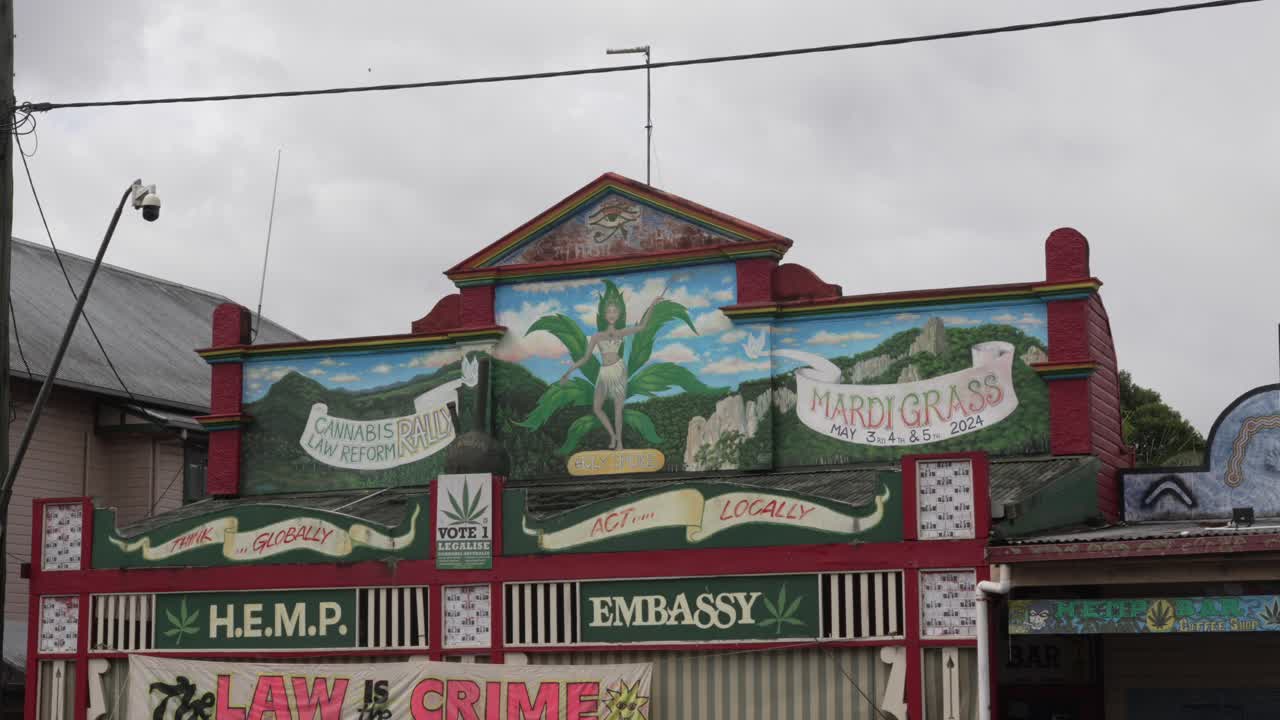 Front of Cannabis Hemp shop Nimbin Australia legalised weed herb dispensary