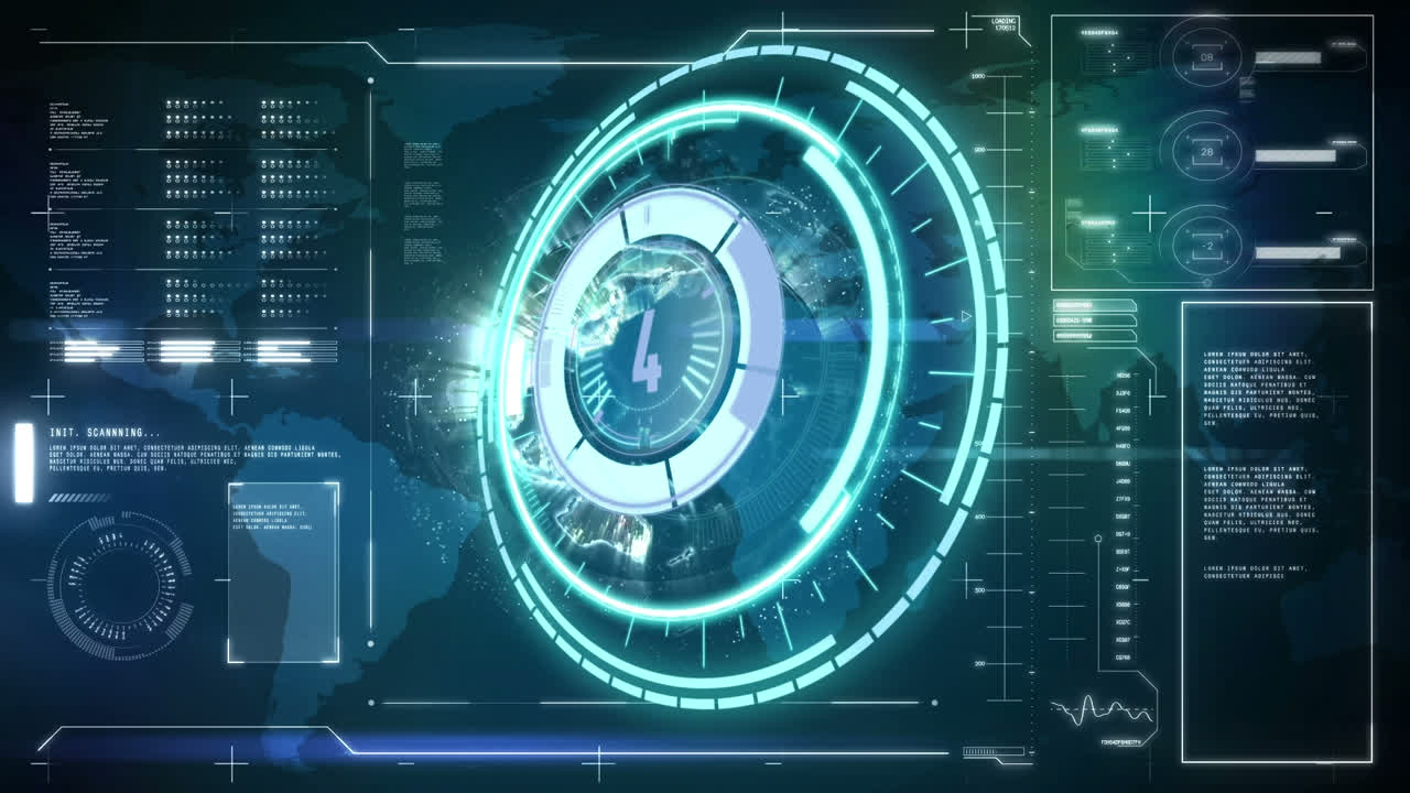 Animation of scope scanning with countdown and data processing over screen