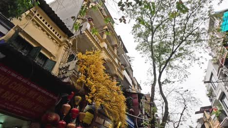 busy street with shops and lanterns