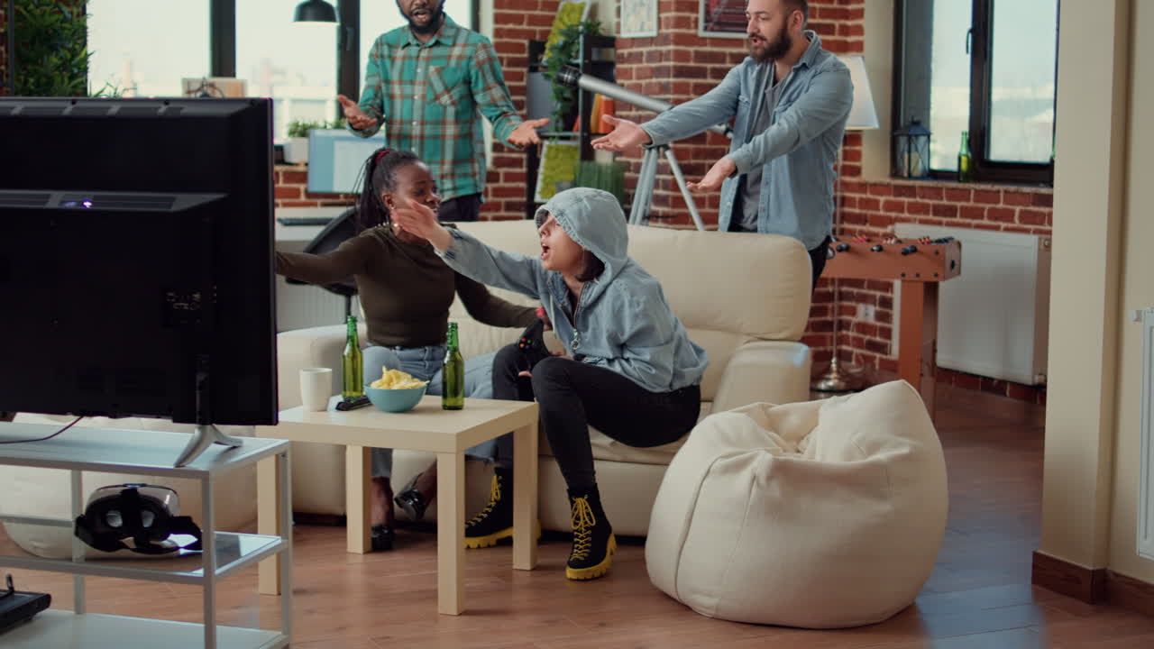 Diverse people feeling sad about losing online competition