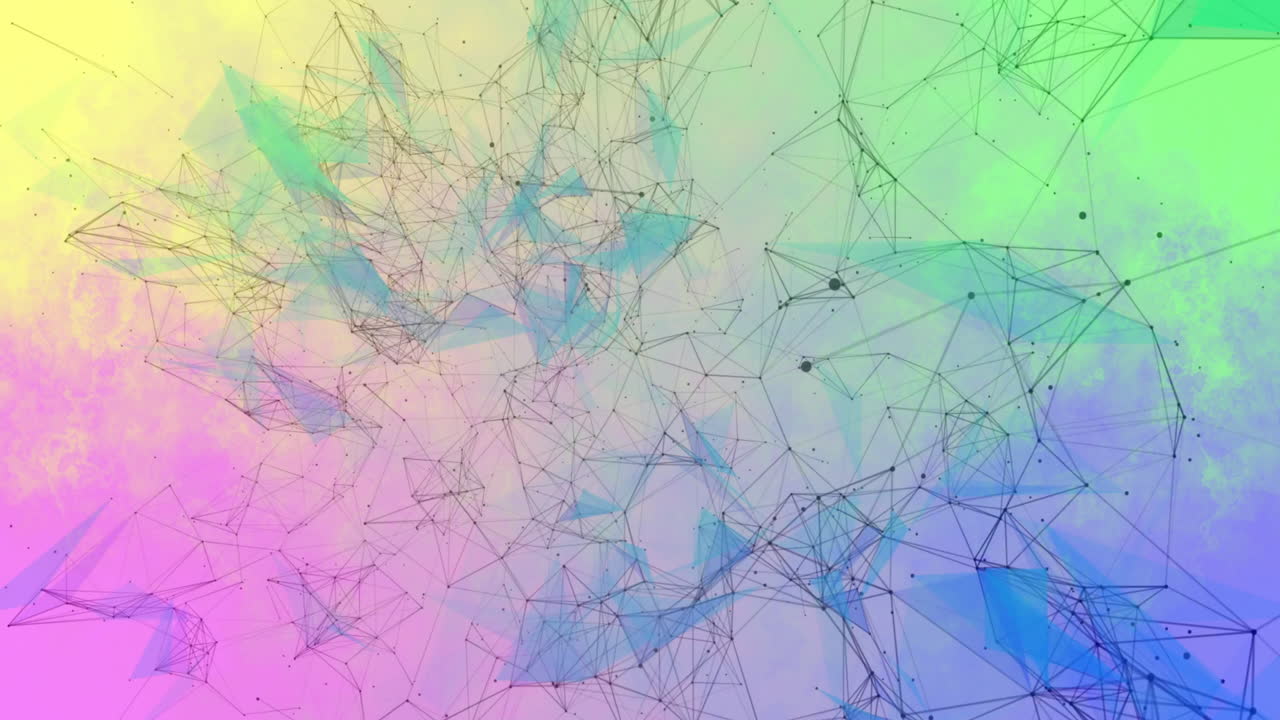 Animation of network of connections over colourful shapes moving