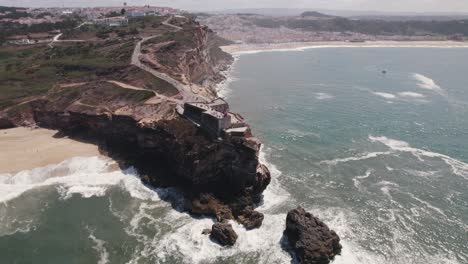 Nazare-Lighthouse-and-Fortress-of-Saint-Michael-the-Archangel,-Portugal