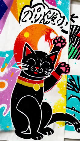 vibrant maneki-neko lucky black cat with colorful pop art background