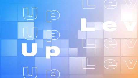 digital animation of level up text against multiple square shapes on gradient background