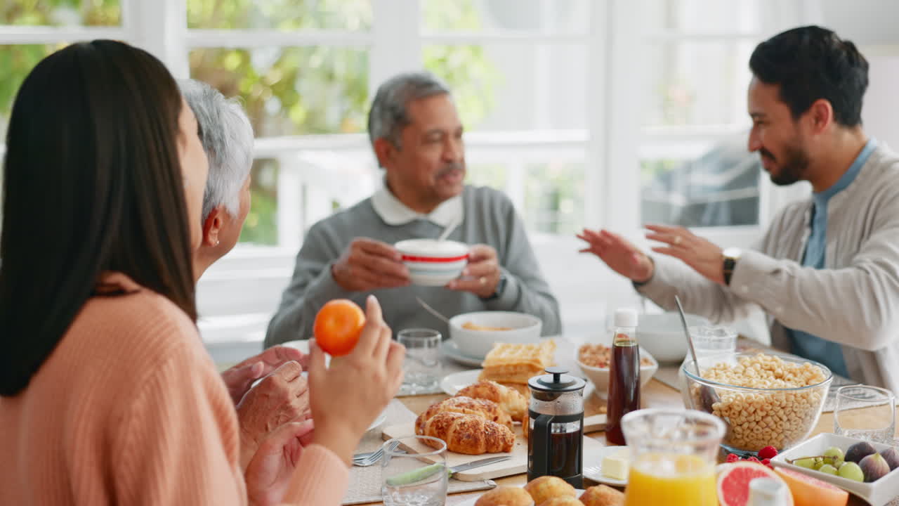 아침 식사, 음식, 그리고 큰 가족과 함께 아침