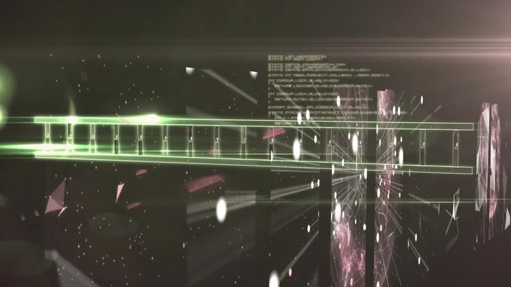 Animation of data processing and dna chain over black background with lights