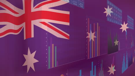 animación de la interfaz con procesamiento de datos contra el fondo de la bandera de australia ondeando