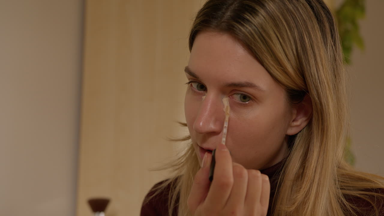 집에서 스스로 화장하는 소녀