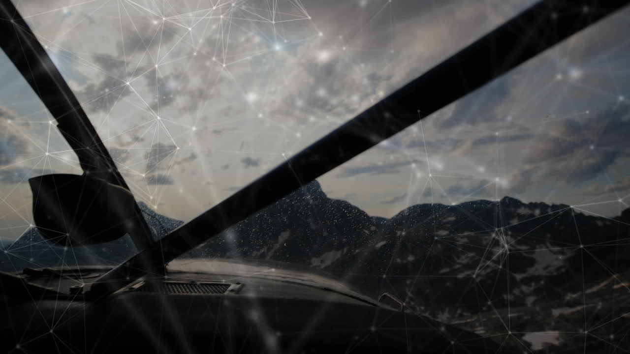 비행하는 비행기 위의 연결 네트워크의 애니메이션