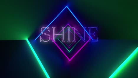Animation-of-shine-text-over-glowing-rhombus-tunnel-in-background