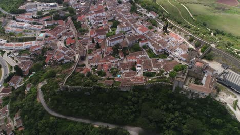 town and defensive wall of castle of óbidos aerial view