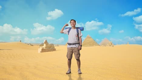 excited tourist in egypt