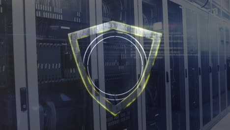 animación del escaneo de alcance con escudo y procesamiento de datos a través de servidores informáticos