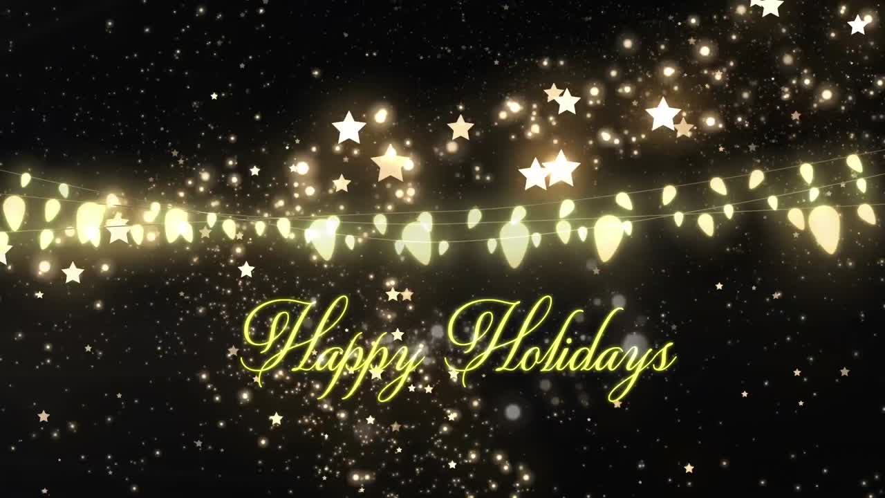 행복한 휴일 텍스트의 애니메이션 빛 반점 위에