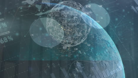 animación de la pantalla digital con datos, gráficos y globo