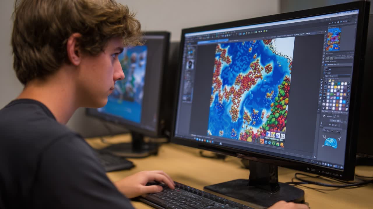 A Young Artist Creating Digitally: Exploring Colorful Graphics and Design Techniques on Computer in a Collaborative Setting