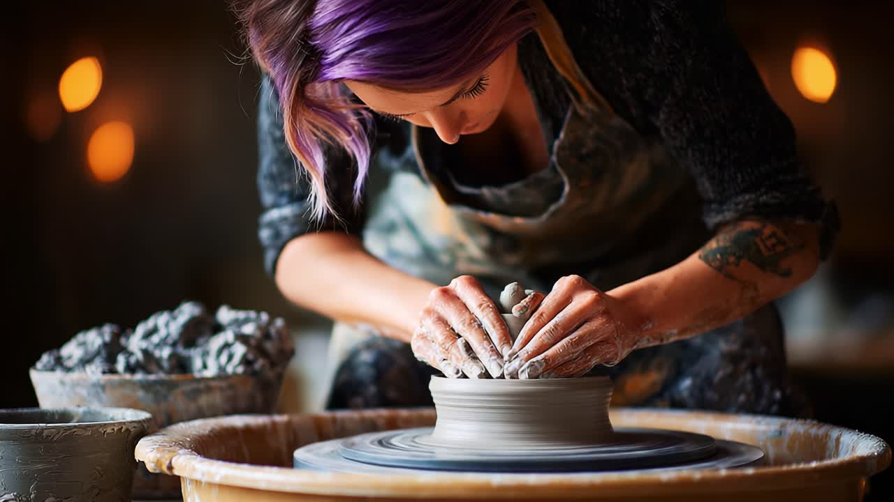 Un abile artigiano si concentra sulla creazione di ceramiche uniche al tornio, dimostrando precisione e creatività nella sua arte e nelle tecniche per la lavorazione dell'argilla.