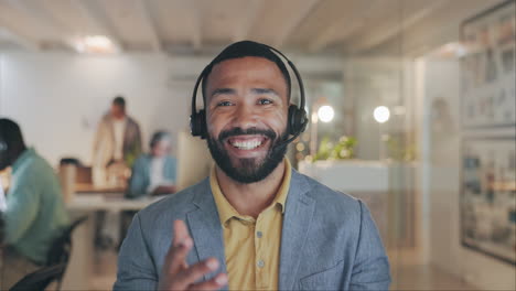 Man,-call-center-and-video-conference-with-face