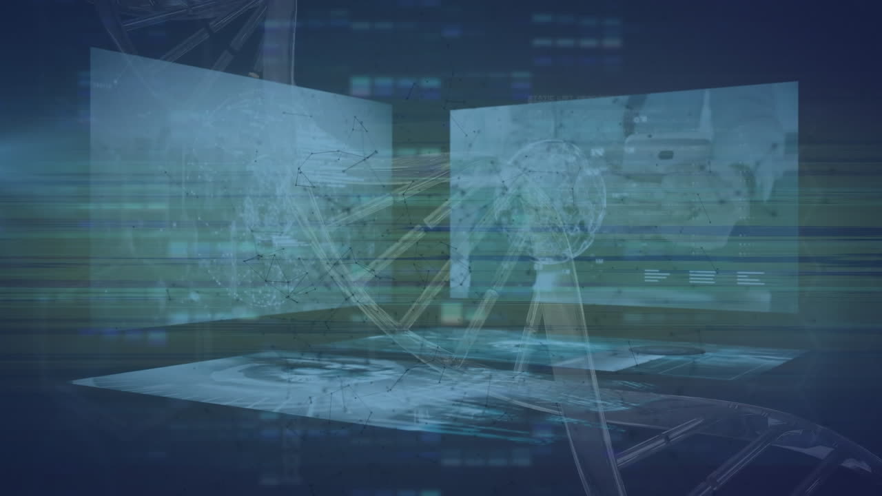 dna 가닥과 데이터 처리에 대한 간섭의 애니메이션