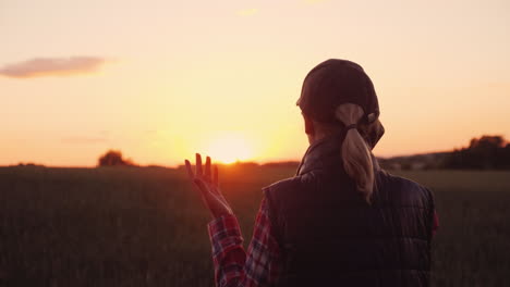 An-Angry-Farmer-Is-Talking-Emotionally-On-The-Phone-Standing-In-The-Wheat-Field-At-Sunset-4K-Video