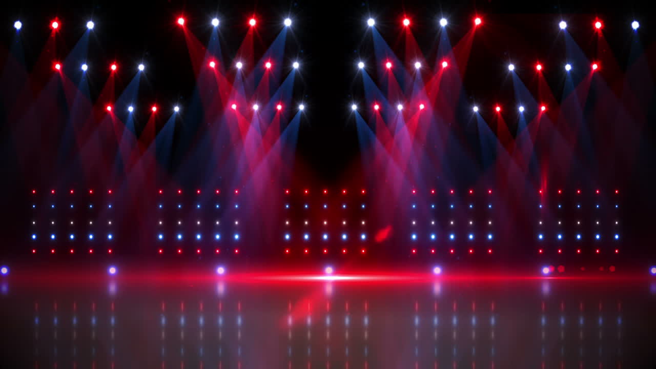 escenario bajo focos rojos y azules