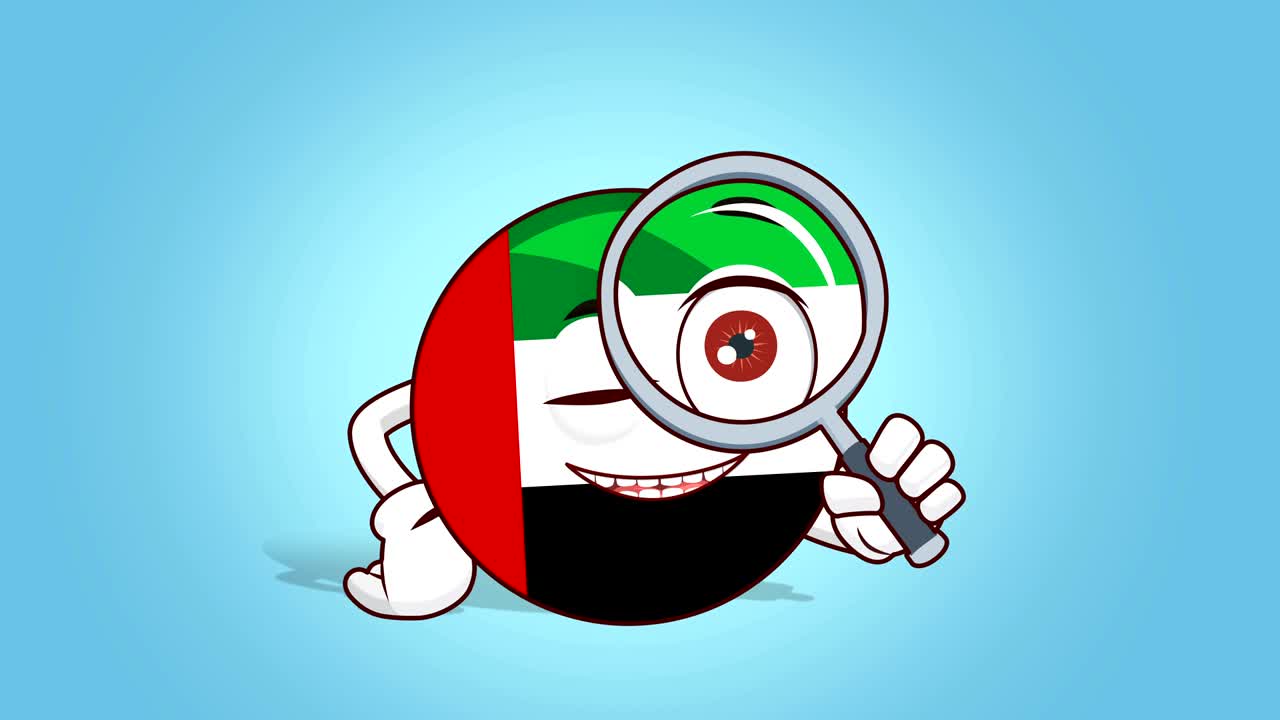 아랍에미리트 연합의 카 아이콘 발 얼굴 애니메이션 루마 매트와 함께 창을 통해 보십시오.