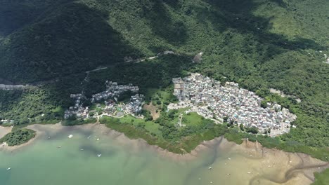 Pueblo-Sai-Kung,-Hong-Kong,-Establecimiento-Aéreo-Vista-4k,-China