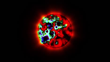 fuego abstracto bucle de bola de energía infrarroja oscura renderizaciones 3d animaciones. fantasía fusión de energía caótica átomo brillante concepto creativo. bola de cristal de energía mágica abstracta. astrología esfera mística.