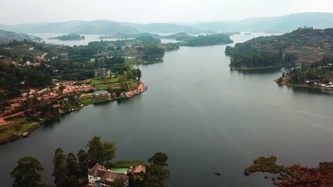 resorts and hotel surrounded the coastal town of lake bunyonyi in south-western uganda