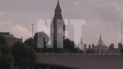 animación del banner de texto nft contra la vista aérea del paisaje urbano