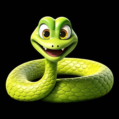 cartoon snake with friendly expression animation isolated asset, transparent 4k video, alpha