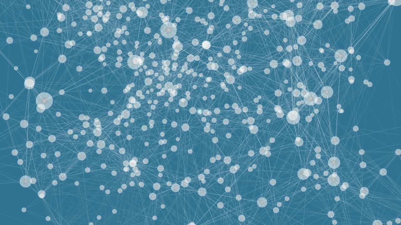 Animation of network of connections with icons over blue background
