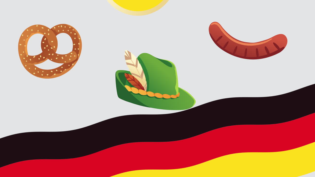 animazione di celebrazione dell'oktoberfest con bandiera e icone tedesche
