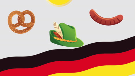 oktoberfest celebration animation with germany flag and icons