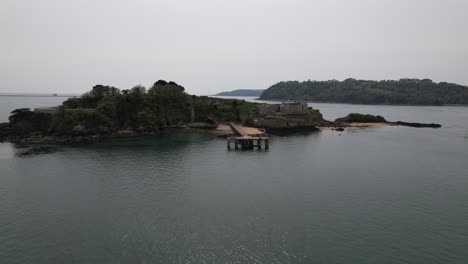 drake island plymouth devon panning drone aerial view