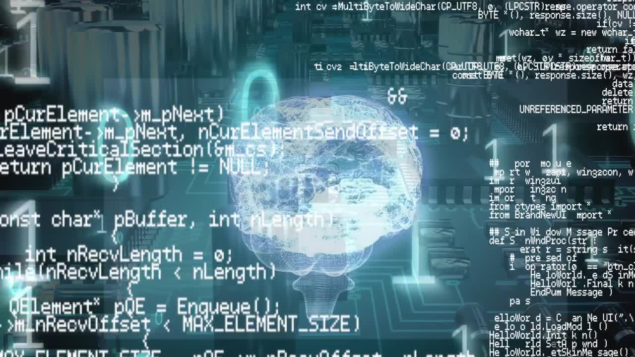 Digital brain and program codes with binary codes and a background of a digital circuit