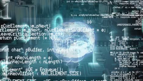códigos digitales de cerebro y programa con códigos binarios y un fondo de un circuito digital