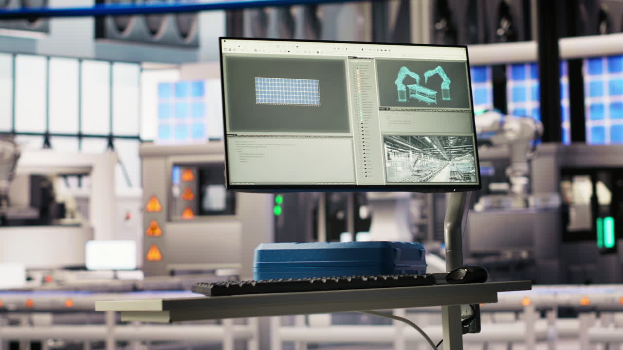 Vertical video Monitor in industry 4.0 smart industrial plant equipped with advanced sensors