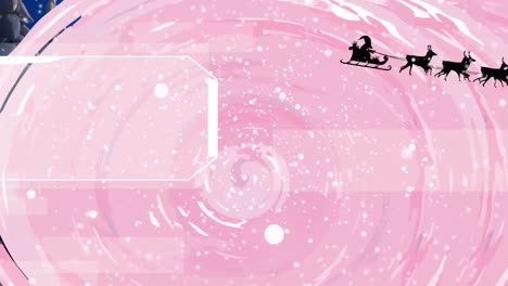 Animation-of-santa-claus-slight-over-pink-background