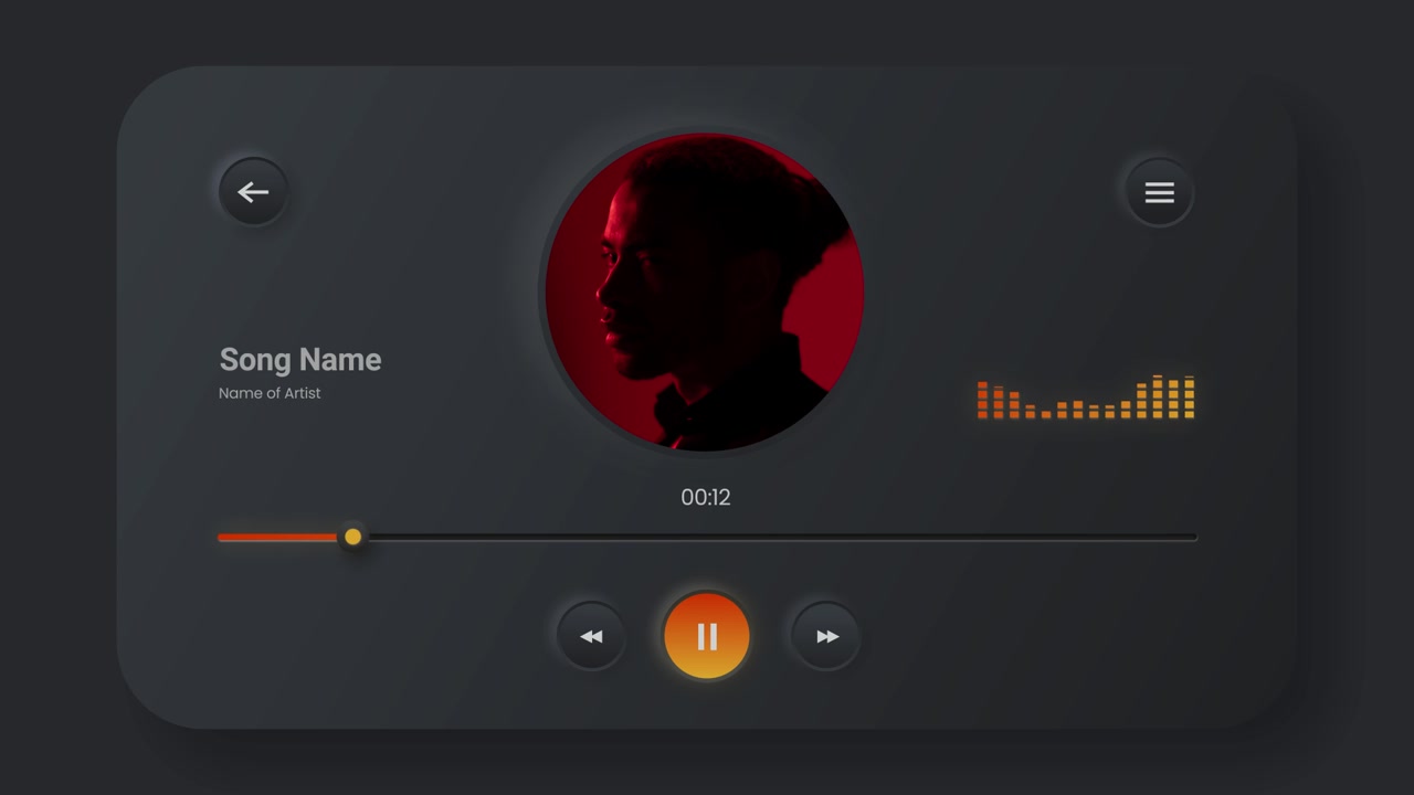 Modern Dark Mode Music Player Interface with Animated Audio Visualizer