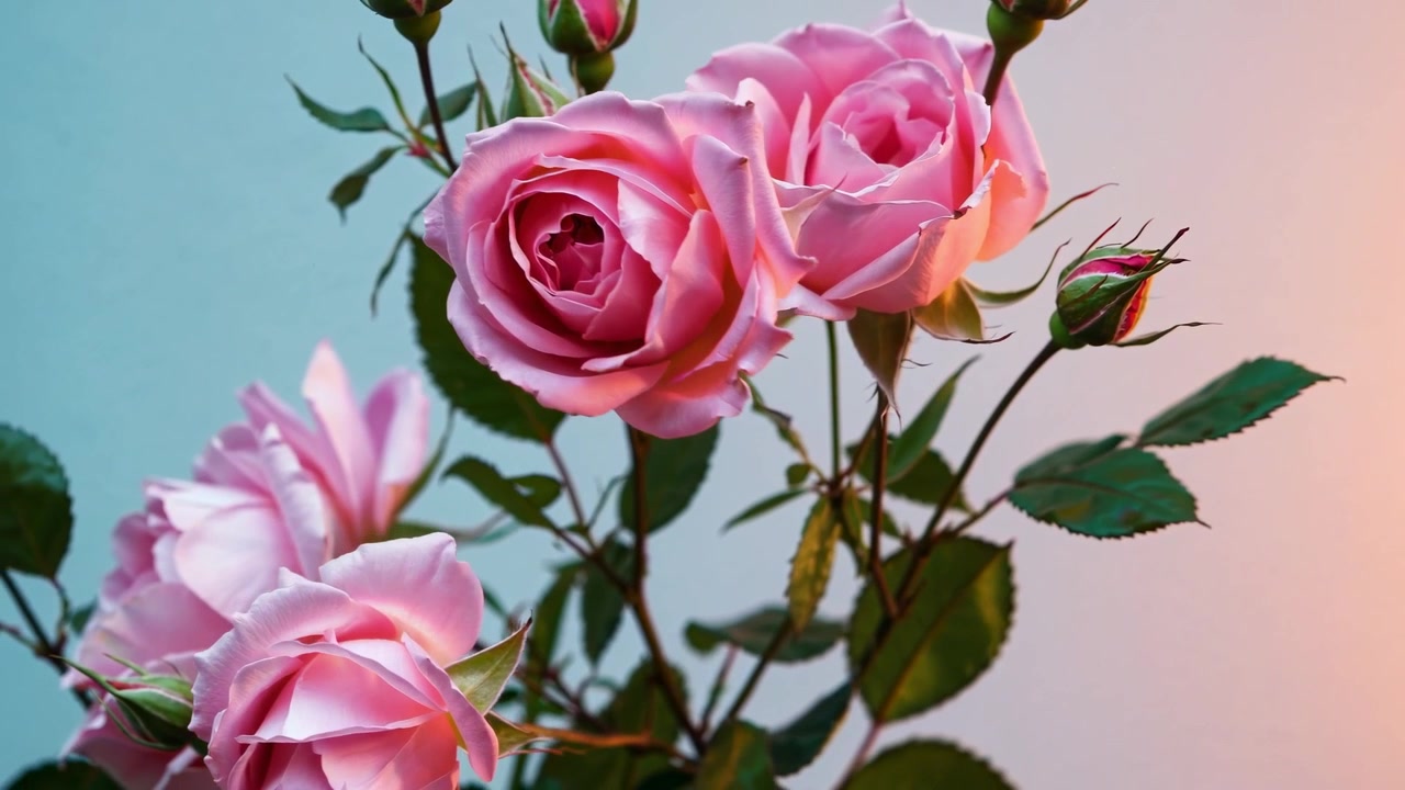Bellissime rose rosa che sbocciano su uno sfondo sfumato delicato