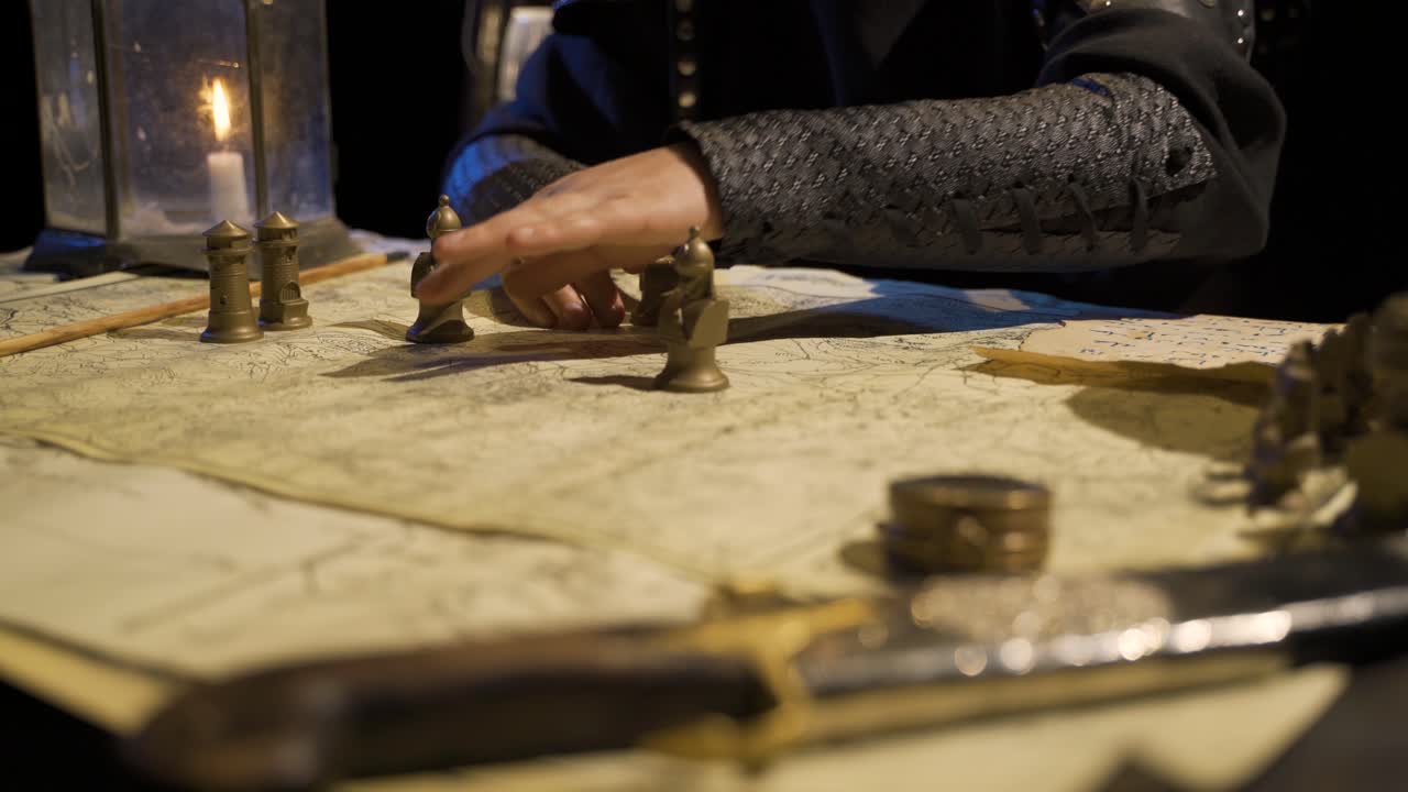 recreando el plan de batalla en el mapa en el período histórico.