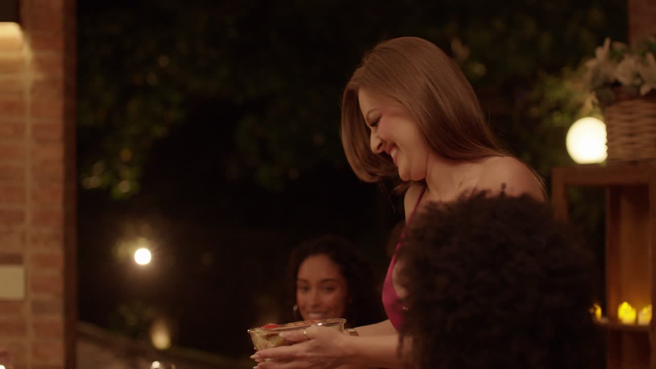 Friends Enjoying a Relaxed Dinner Party in the Evening